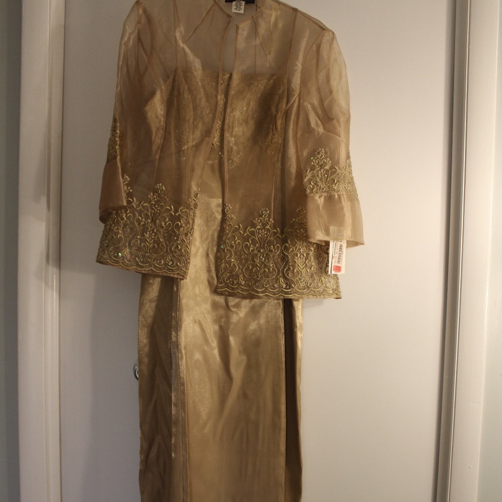 Tan Alex Evenings Formal Dress w/ Sheer Jacket